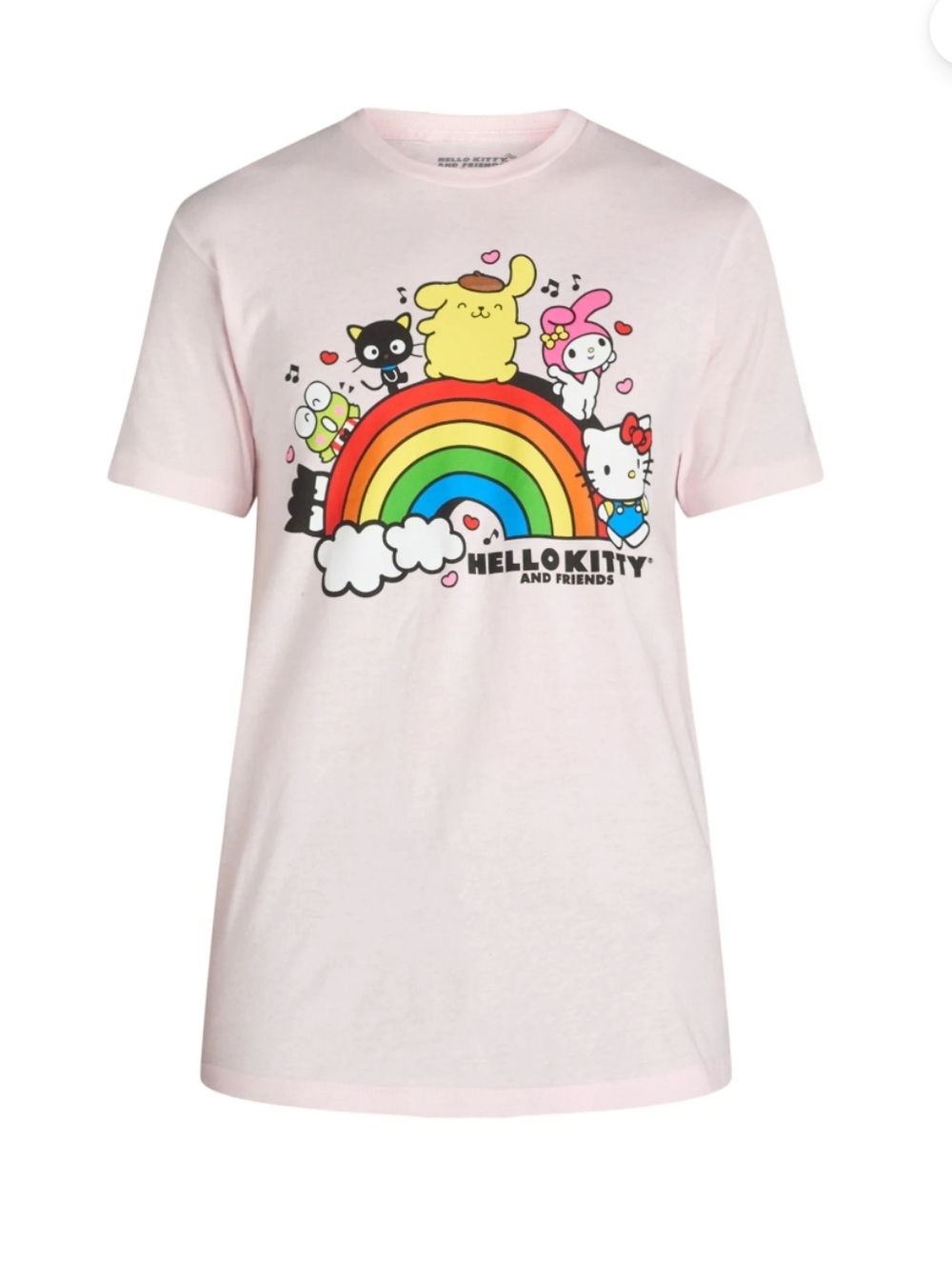 Hello Kitty Light Pink Adult Tee with Rainbow Graphic